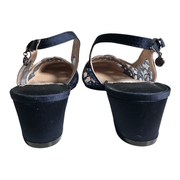 J.Renee Faleece Blue Satin Lace Rhinestone Slingback Heels Size 12 - Picture 5 of 11